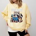 Animals Raccoon Reading Book Librarian Across America Kids Comfort Colors Sweatshirt Blue Spruce