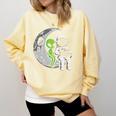 Astronaut Reading Book To Alien Moon Space Women Kids Men Premium Tri-Blend Comfort Colors Sweatshirt Blue Spruce