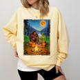 Bigfoot And Alien Reading Books Campfire Halloween Comfort Colors Sweatshirt Blue Spruce