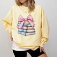 Book Lover Coquette Bow Pink Dainty Ribbon Cute Bookworm Comfort Colors Sweatshirt Blue Spruce
