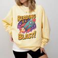 Book Lover Kids And Adults Reading Is a Blast Rocket Ship Comfort Colors Sweatshirt Blue Spruce Book Lover Kids And Adults Reading Is a Blast Rocket Ship Comfort Colors Sweatshirt Blue Spruce