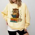 Book Lover Owl Reading Bookish Library Read Books Be Kind Comfort Colors Sweatshirt Blue Spruce