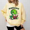 Book Lover Reading Dinosaur Readosaurus Library Comfort Colors Sweatshirt Blue Spruce