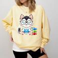 Book Lover Reading Husky Dog Comfort Colors Sweatshirt Blue Spruce