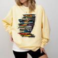 Book Women Graphic Art Colorful Eyes Comfort Colors Sweatshirt Blue Spruce
