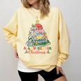 All Booked For Christmas Book Lovers Xmas Tree Lights Comfort Colors Sweatshirt Blue Spruce
