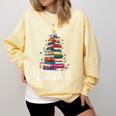 All Booked For Christmas Book Christmas Tree Lights Comfort Colors Sweatshirt Blue Spruce