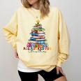 All Booked For Christmas Teacher Reading Student Bookworm Comfort Colors Sweatshirt Blue Spruce