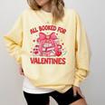 All Booked For Valentine Bow Books Lover Teacher Girl Women Comfort Colors Sweatshirt Blue Spruce