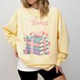 All Booked For Valentines Stacked Books Comfort Colors Sweatshirt Blue Spruce