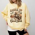 Bookish Retro Western Cowgirl Texas Book Lover Novel Reader Comfort Colors Sweatshirt Blue Spruce