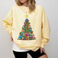 Bookmas Christmas Book Tree Book Lover English Teacher Comfort Colors Sweatshirt Blue Spruce