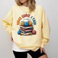 “Books Coffee & Yarn Enthusiast Cozy Reader Comfort Colors Sweatshirt Blue Spruce