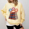 Books Fireworks 4th Of July Bookworm Patriotic Reader Comfort Colors Sweatshirt Blue Spruce