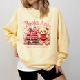Books Are My Love Language Teddy Bear Book Lovers Valentine Comfort Colors Sweatshirt Blue Spruce