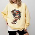 Books Lover Women Art Colorful Drawing Graphic Books Comfort Colors Sweatshirt Blue Spruce