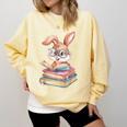 Bunny Rabbit Reading Books Rabbit Books Bunny Reader Comfort Colors Sweatshirt Blue Spruce