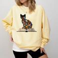 Cat Book Flowers Comfort Colors Sweatshirt Blue Spruce