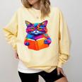 Cat Book Shirt Colorful Cat Reading Book Comfort Colors Sweatshirt Blue Spruce
