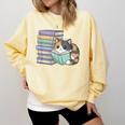 Cat On Books Pets Cats Reading Book Nerd Read Reader Bookcat Comfort Colors Sweatshirt Blue Spruce