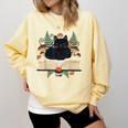Cat On Open Book Mushrooms Ferns Dark Academia Comfort Colors Sweatshirt Blue Spruce