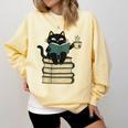 Cat Reading Book Comfort Colors Sweatshirt Blue Spruce