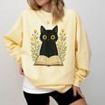 Cat Reading Book Flowers Comfort Colors Sweatshirt Blue Spruce