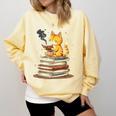 Cat Reading Books Comfort Colors Sweatshirt Blue Spruce