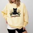 Cat Shirts For Women Book Lover Shirt Cute Cat And Book Premium Tri-Blend Comfort Colors Sweatshirt Blue Spruce