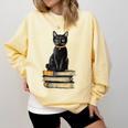 Cat Sitting On Books Comfort Colors Sweatshirt Blue Spruce