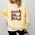 Christmas Cats Bookshelf Gingerbread Comfort Colors Sweatshirt Blue Spruce