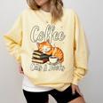 Coffee Cats And Books Lover For Women & Men Coffee Comfort Colors Sweatshirt Blue Spruce