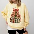 Coquette Christmas Book Tree Xmas Lights Librarian Teacher Comfort Colors Sweatshirt Blue Spruce