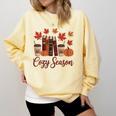 Cozy Season Autumn Leaves Books Pumpkins Fall Halloween Comfort Colors Sweatshirt Blue Spruce