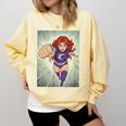 The Crimson Crescent 90s Retro Comic Book Superheroine Art Comfort Colors Sweatshirt Blue Spruce The Crimson Crescent 90s Retro Comic Book Superheroine Art Comfort Colors Sweatshirt Blue Spruce