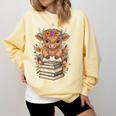 Cute Baby Highland Cow Reading Book Librarian Bookworm Comfort Colors Sweatshirt Blue Spruce