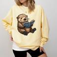 Cute Book Sea Otter Comfort Colors Sweatshirt Blue Spruce