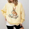 Cute Bunny Reading Book Glasses Bookworm Comfort Colors Sweatshirt Blue Spruce