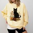 Cute Cat Book Flowers Comfort Colors Sweatshirt Blue Spruce