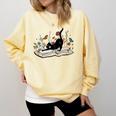 Cute Cat Flower Garden Book Kitty Reading Floral Men Women Girls Kids Comfort Colors Sweatshirt Blue Spruce