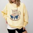 Cute Cat Reading Books With Tea Comfort Colors Sweatshirt Blue Spruce Cute Cat Reading Books With Tea Comfort Colors Sweatshirt Blue Spruce