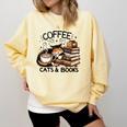 Cute Coffee Cats Books Lover Idea Women Men Kids Comfort Colors Sweatshirt Blue Spruce