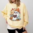 Cute Cozy Ghost Reading With Cat Book Lover Autumn Fall Comfort Colors Sweatshirt Blue Spruce Cute Cozy Ghost Reading With Cat Book Lover Autumn Fall Comfort Colors Sweatshirt Blue Spruce
