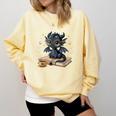 Cute Dragon Books Flower Bookworm Book Lover Comfort Colors Sweatshirt Blue Spruce