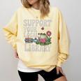 Cute Frog Support Your Local Library Librarian Book Lover Comfort Colors Sweatshirt Blue Spruce