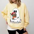 Cute Ghost Holding Books Bookish Christmas Comfort Colors Sweatshirt Blue Spruce