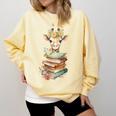 Cute Giraffe With Book Floral Bookworm Librarian Book Lover Comfort Colors Sweatshirt Blue Spruce