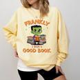 Cute Halloween Teacher Librarian Frankenstein Reading Books Comfort Colors Sweatshirt Blue Spruce