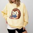 Cute Hedgehog Book Lover Readers Animal Reading Comfort Colors Sweatshirt Blue Spruce