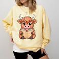 Cute Highland Cow Reading Book Comfort Colors Sweatshirt Blue Spruce Cute Highland Cow Reading Book Comfort Colors Sweatshirt Blue Spruce